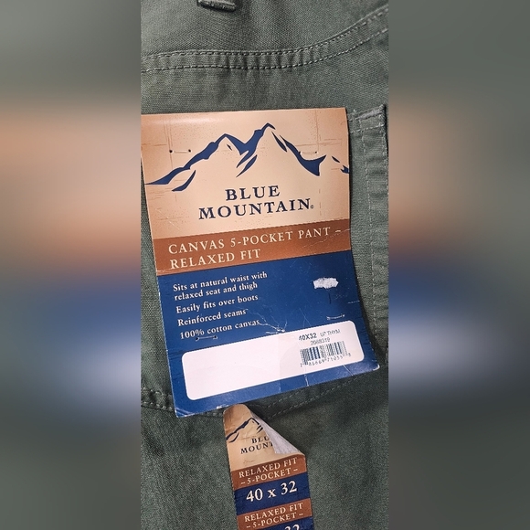 Blue Mountain Men's Canvas Relaxed Fit 5 Pocket Pants Men 40 X 32 NWT Green - Picture 5 of 9